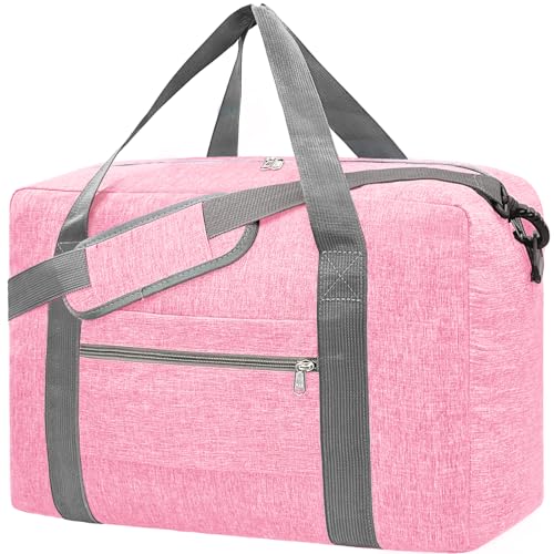 Beurlike For Spirit Airlines Personal Item Bag 18x14x8 Foldable Carry on Bags for Airplanes Travel Duffel Bags for Women and MenSnow PinkWith Shoulder Strap - Image 1