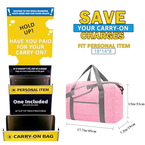 Beurlike For Spirit Airlines Personal Item Bag 18x14x8 Foldable Carry on Bags for Airplanes Travel Duffel Bags for Women and MenSnow PinkWith Shoulder Strap - Image 3