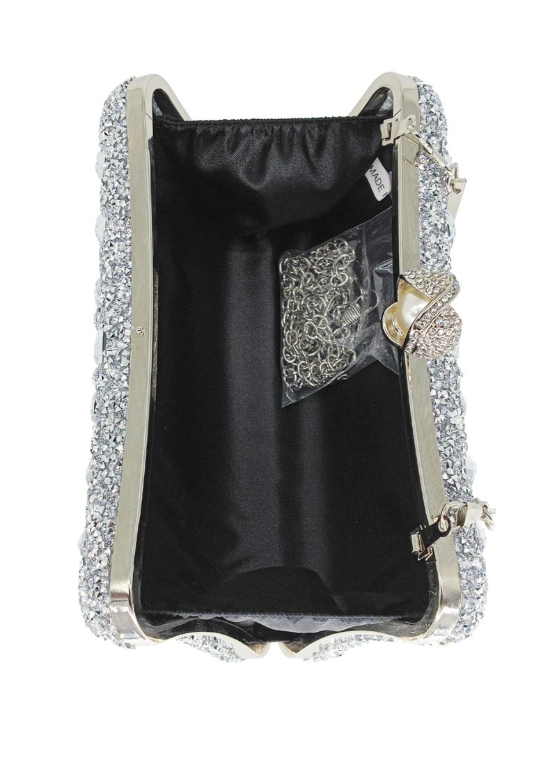 Zikra Rhinestone Clutch Purses for Women Evening Wedding Formal, Round Pearl Clasp Handbag, Crystal Diamond Bag, Color of the Lining is Gold - Image 5