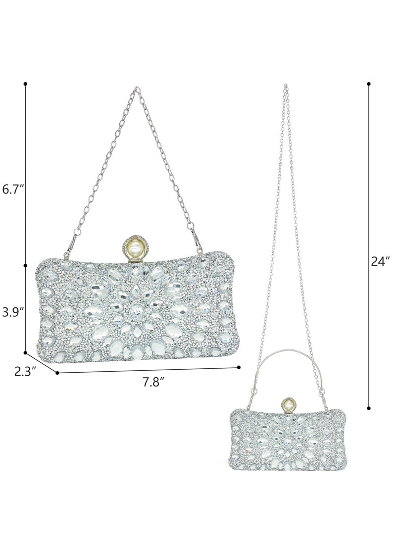 Zikra Rhinestone Clutch Purses for Women Evening Wedding Formal, Round Pearl Clasp Handbag, Crystal Diamond Bag, Color of the Lining is Gold - Image 3