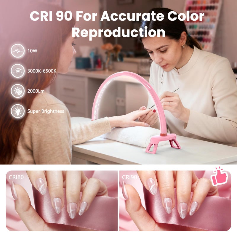 Yokilly Arc Half Moon Light: 16" Half Moon Light with Foldable Bracket for Desk Salon Table Use - No Flicker & Shadow-Free Desk Lamp with Stepless Brightness 3000-6500K for Manicurist Nail Tech - Image 4