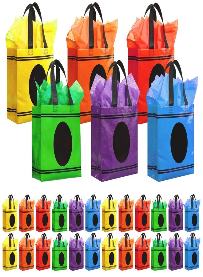 TaoBary 48pcs/24set Back to School Gift Bags Bulk Crayon Goodie Bag with 24 Tissue Crayon Party Favors Teacher Appreciation Gift for Kindergarten Pre-k Back to School Party Supplies - Image 1