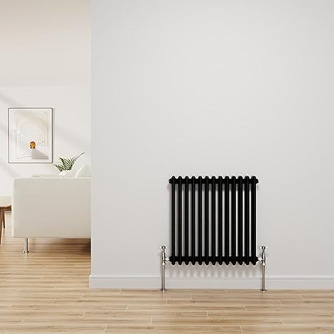 NRG TRADITIONAL RADIATOR BLACK CAST IRON 2 COLUMN HORIZONTAL CENTRAL HEATING BATHROOM RADIATORS 600X605MM - Image 2