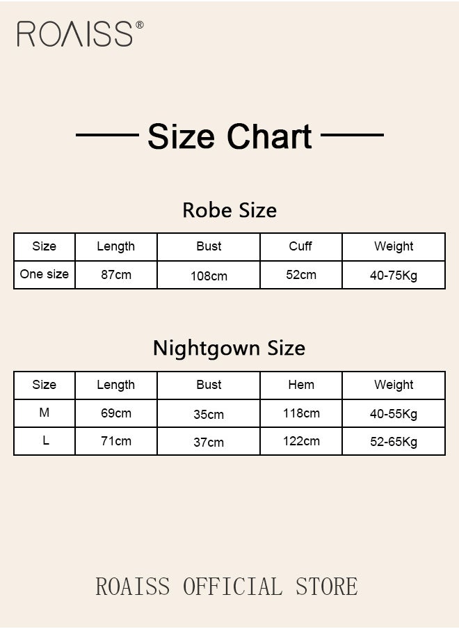 roaiss 2-Piece Set of Women Pajamas with V-Neck Design Women Home Wear Set Same Color Outer Robe and Lace Element Nightgown  - Image 4