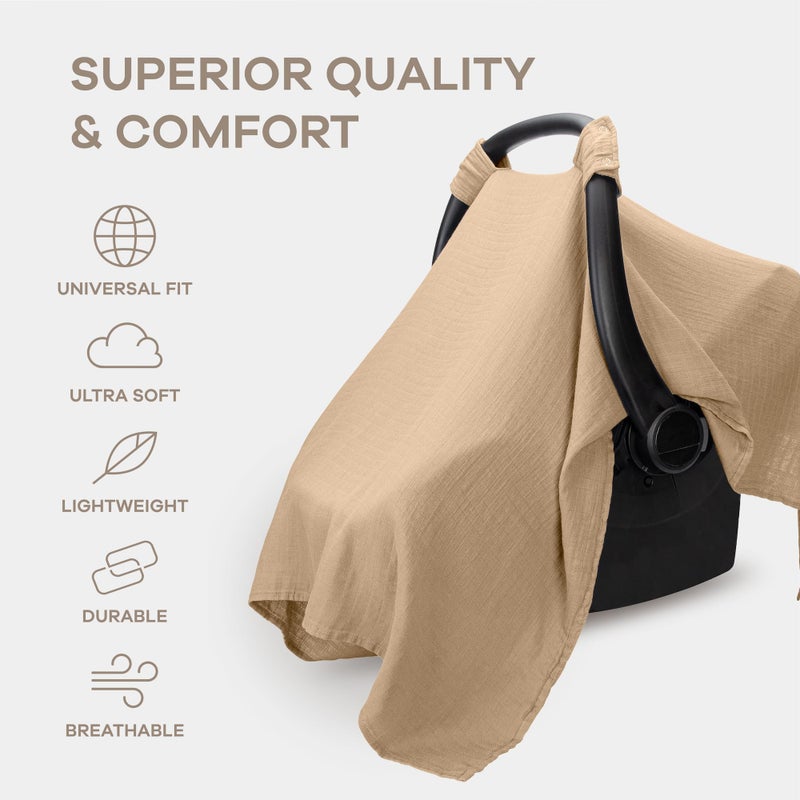 Comfy Cubs Baby Car Seat Cover - Soft, Breathable Bamboo Rayon and Muslin Cotton Blend - Lightweight Canopy for Sun, Bug, and Comfort Protection - Large Size Infant Seat Cover in Cedar Design - Image 3