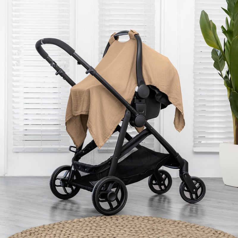 Comfy Cubs Baby Car Seat Cover - Soft, Breathable Bamboo Rayon and Muslin Cotton Blend - Lightweight Canopy for Sun, Bug, and Comfort Protection - Large Size Infant Seat Cover in Cedar Design - Image 2