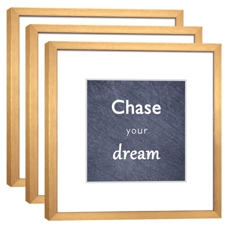 DEKWINN 8x8 Picture Frame Set of 3 with Real Glass Bronze Aluminum Photo Frame for Pictures 5x5 with Mat or 8x8 Without Mat Wall Gallery or Tabletop display Metal Picture Frames