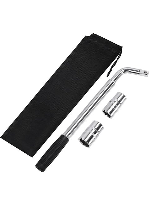 Keadic 3Pcs Universal Telescoping Lug Wrench Tire Repair Tools Set Contains 4 Way Wheel Brace Nut Remover with 17/19mm and 21/23mm Double-ended Sockets for Caravan Car Van Truck, Fit SAE & MM