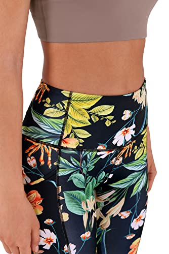ODODOS Women's High Waisted Printed Yoga Capris with Pocket, Tummy Control Non See Through Workout Sports Running Athletic Capri Leggings, Tropical Flower, Medium - Image 2