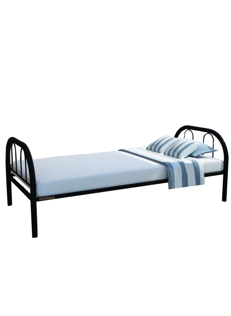 KARNAK Single Metal Steel Bed – 90x190 cm – Black Without Mattress - Image 2