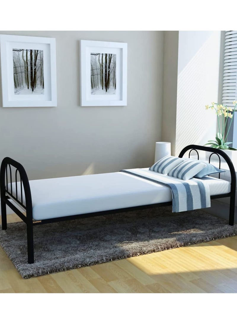KARNAK Single Metal Steel Bed – 90x190 cm – Black Without Mattress - Image 1