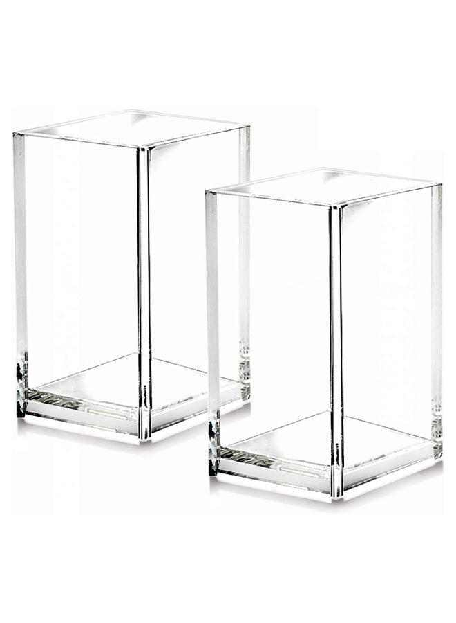 1Pack Clear Acrylic Pencil Pen Holder Cup,Desk Accessories Holder,Makeup Brush Storage Organizer,Modern Design Desktop Stationery Organizer for Office School Home Supplies,2.6x 2.6x 4 inches - Image 1