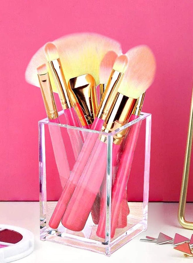 1Pack Clear Acrylic Pencil Pen Holder Cup,Desk Accessories Holder,Makeup Brush Storage Organizer,Modern Design Desktop Stationery Organizer for Office School Home Supplies,2.6x 2.6x 4 inches - Image 2