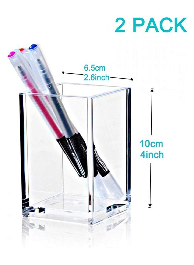 1Pack Clear Acrylic Pencil Pen Holder Cup,Desk Accessories Holder,Makeup Brush Storage Organizer,Modern Design Desktop Stationery Organizer for Office School Home Supplies,2.6x 2.6x 4 inches - Image 3