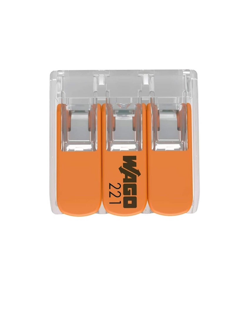 WAGO COMPACT Splicing Connector/ 221-413 for all conductor types; max. 4 mm²; 3-conductor; with levers;transparent; Packing Unit (50 pcs) - Image 3