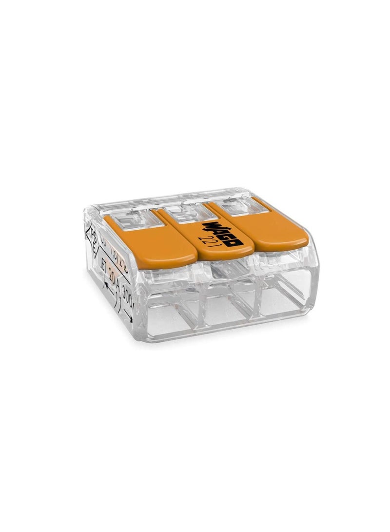 WAGO COMPACT Splicing Connector/ 221-413 for all conductor types; max. 4 mm²; 3-conductor; with levers;transparent; Packing Unit (50 pcs) - Image 2
