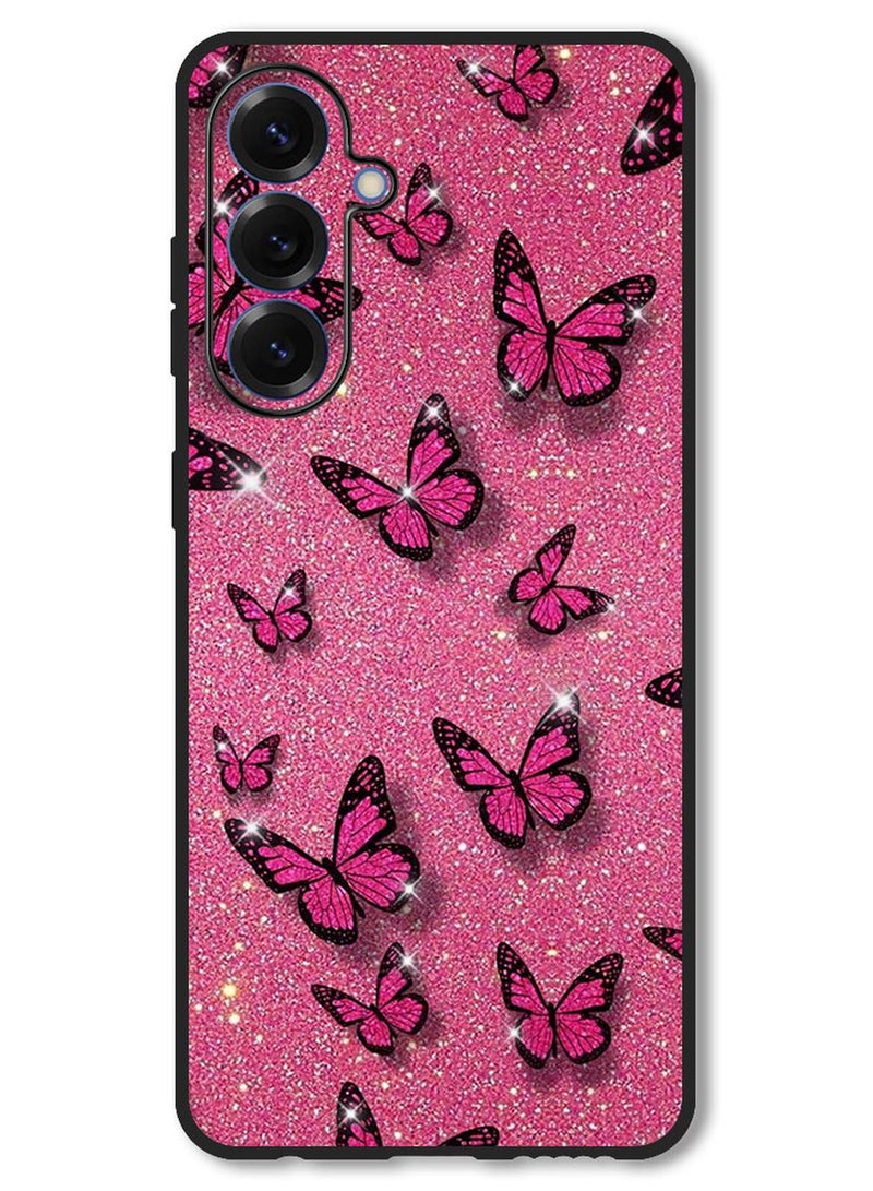 Theodor Case Compatible with Samsung Galaxy A56 Protection Shockproof Bumper Cover Pink Butterflies - Image 1