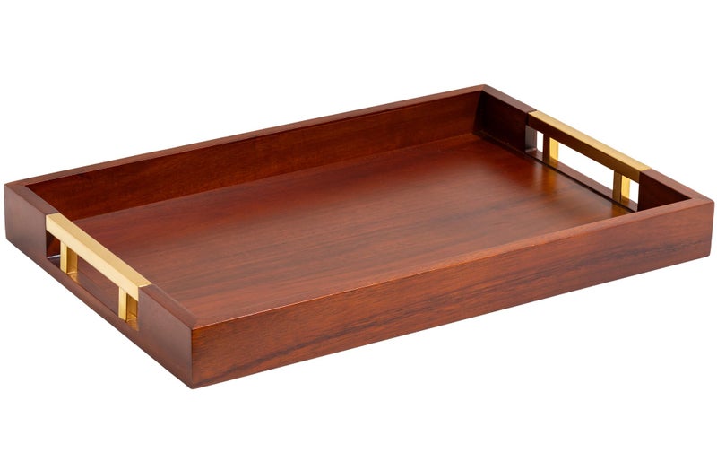 Home Redefined Acacia Wood Serving Tray with Polished Gold Stainless Steel Metal Handles, 17.5x12in, Ottoman Food Drinks Coffee Table, Breakfast, Dinner & Bar, Kitchen, Bedroom, Gift, Luxury Tray. Mens Display. - Image 1