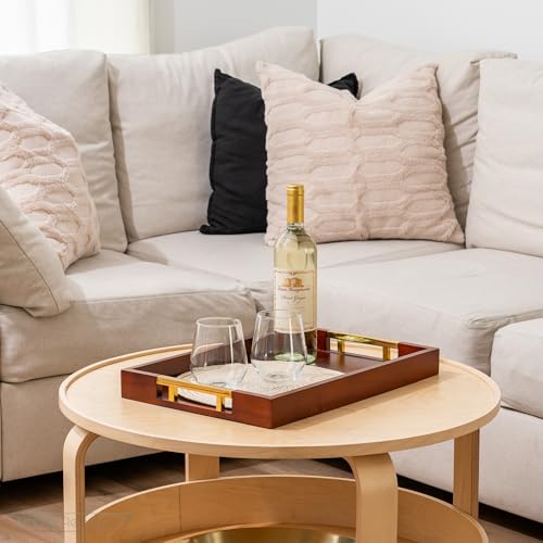 Home Redefined Acacia Wood Serving Tray with Polished Gold Stainless Steel Metal Handles, 17.5x12in, Ottoman Food Drinks Coffee Table, Breakfast, Dinner & Bar, Kitchen, Bedroom, Gift, Luxury Tray. Mens Display. - Image 2