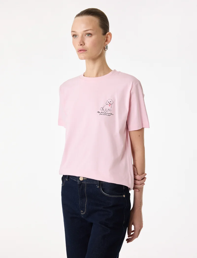 كوتون Dog Printed Detail T-Shirt