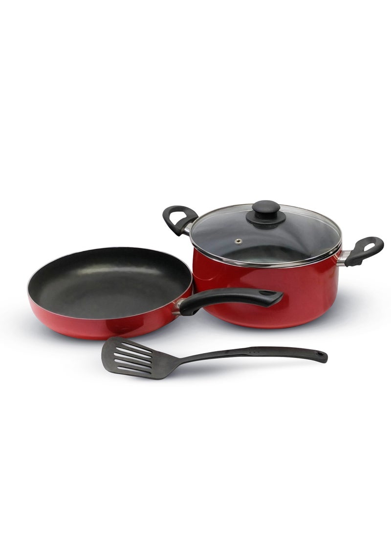DELCASA - Delcasa 4 Piece Nonstick Cookware Set DC2899 24 cm casserole with lid, a 26 cm frypan, and a nylon turner assorted color - Image 1