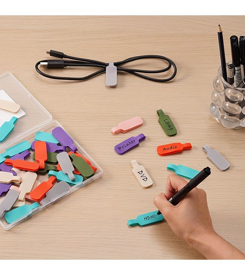 35 MultiColored Self Adhesive Cable Labels Wire Management Tool Reusable - Image 3