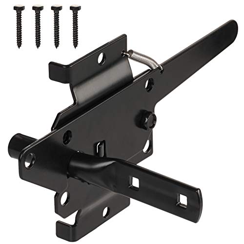 JIAHOO Post Mount Gate Latch for Wooden Fence Heavy Duty Self Locking Gate Latch Hardware for PoolGarden Gate Safety Latch Automatic Fingertip Release Latches for VinylWood Fence Black Finish