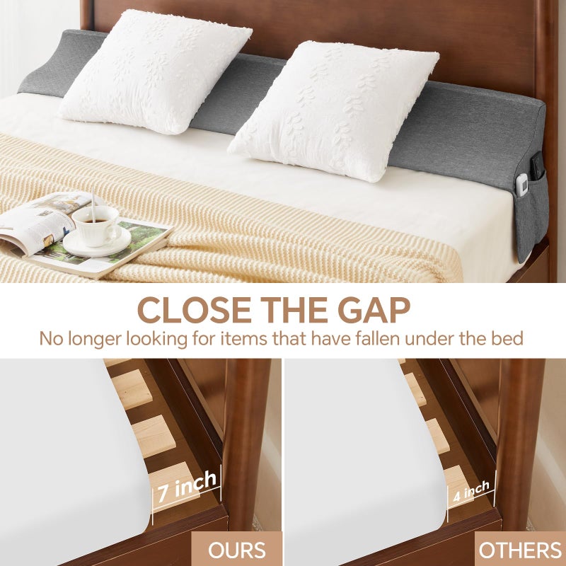 EUHAMS Queen Size Bed Wedge Pillow for Headboard Bed Gap Filller/Mattress Gap Filler (0-7") - Wedge Pillow Headboard Triangle Foam Pillows Wedges Between Headboards Mattress (Grey,60"x10"x6") - Image 2