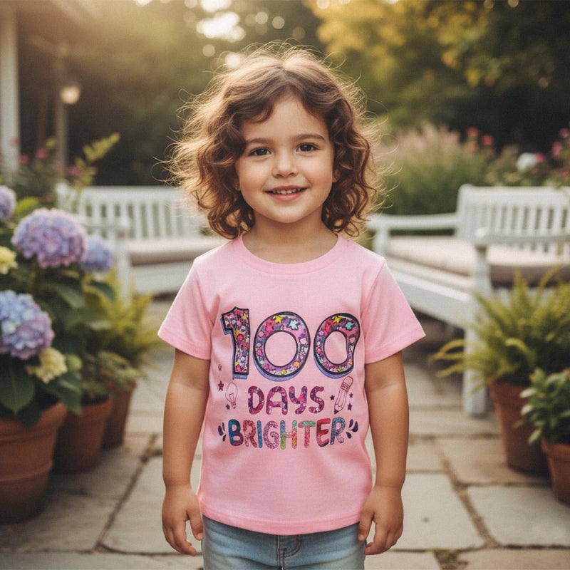 Douhoow Girls 100 Days of School Shirt Short Sleeve Toddler Girl Tops 100th Day of School Shirt Kids (Pink B, 7-8 Years) - Image 3