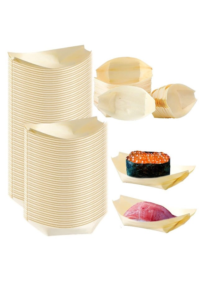 Generic 100Pcs Wood Serving Boats Disposable Bamboo Wood Boats Dishes Plates Wooden Snack Bowls Food Serving Tray Japanese Sashimi Sushi Boat Light Brown for Party Foods Snacks Canap Small  - Image 1
