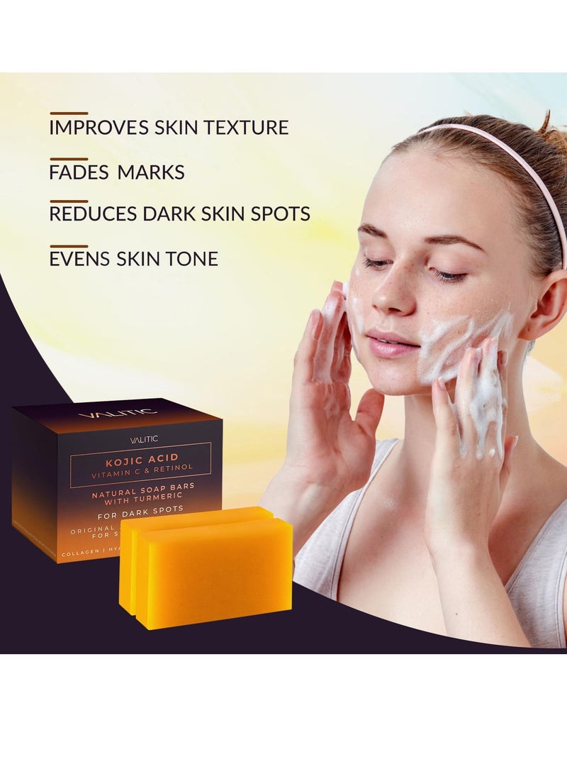 فاليتيك صابون حمض الكوجيك وفيتامين سي والريتينول، صابون لإزالة البقع الداكنة بالكركم، صابون ناعم ولطيف للعناية بالبشرة، مكونات آمنة وعضوية، صابون للجسم للعناية بالبشرة، (عبوة من قطعتين) - Image 3