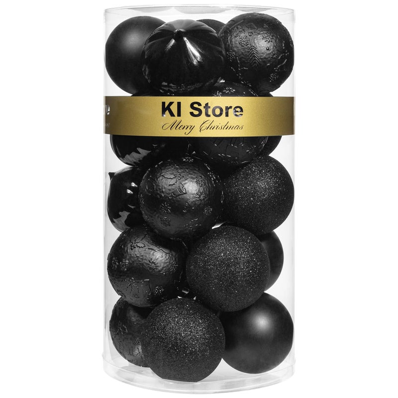 KI Store كرات عيد الميلاد السوداء من متجر KI 20 قطعة 3.15 بوصة زينة شجرة عيد الميلاد للزينة في شجرة عيد الميلاد وزينة هالوين وزينة إكليل الزهور مع خطافات مرفقة - Image 1