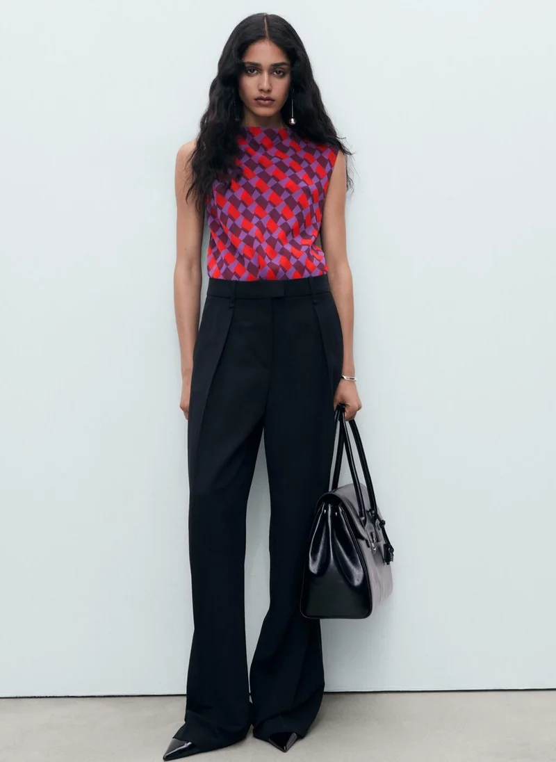 مانجو بلوزة مطبوعة بياقة متدلية