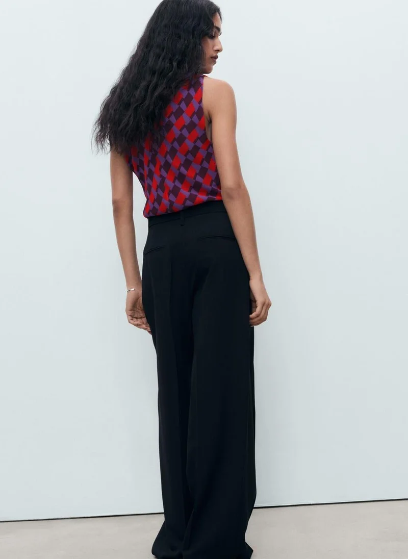 مانجو بلوزة مطبوعة بياقة متدلية