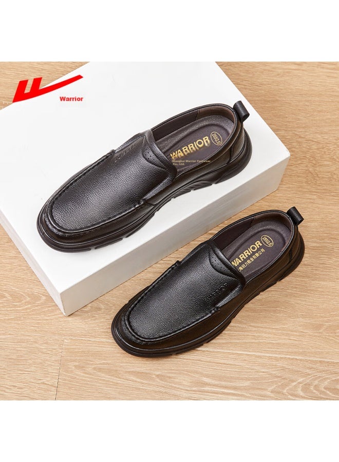Pull Back Huili Men'S Shoes, Spring And Summer Comfortable Versatile Leather Shoes, Men'S Business Commute Lightweight Slip-On Soft-Soled Casual Shoes, Black, Size 43 - Image 1
