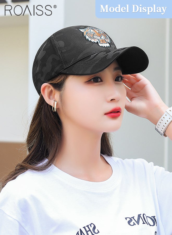 رويس قبعة بيسبول مطرزة بنمر للرجال والنساء، قبعة شمس قطنية قابلة للتعديل من قماش مموه أسود، قبعات أبي كلاسيكية قابلة للتعديل، قبعات رياضية خارجية، قبعات سائقي الشاحنات - Image 2