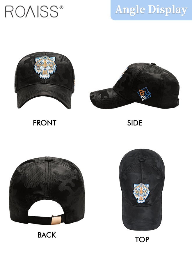 رويس قبعة بيسبول مطرزة بنمر للرجال والنساء، قبعة شمس قطنية قابلة للتعديل من قماش مموه أسود، قبعات أبي كلاسيكية قابلة للتعديل، قبعات رياضية خارجية، قبعات سائقي الشاحنات - Image 4