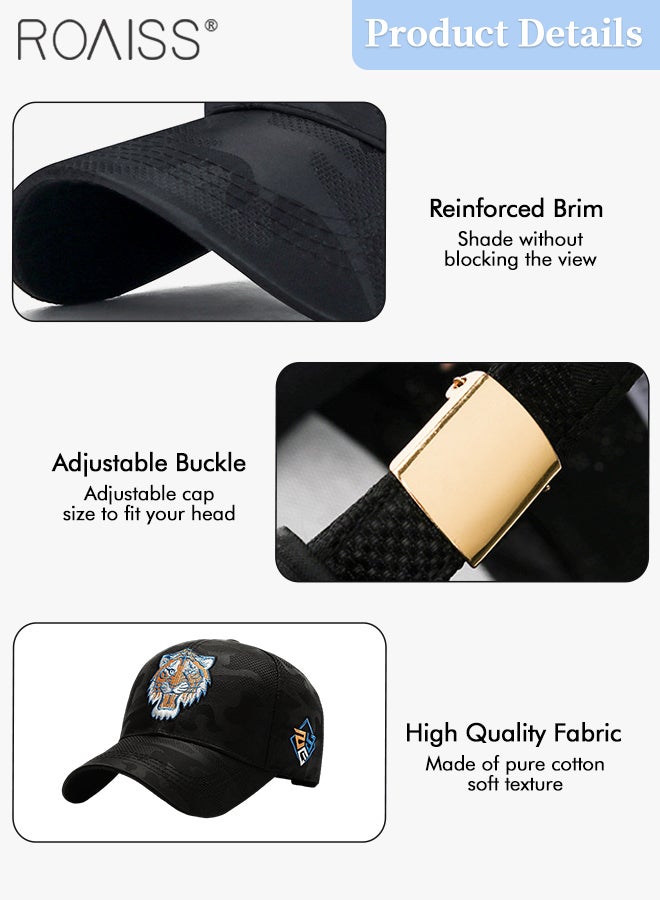 رويس قبعة بيسبول مطرزة بنمر للرجال والنساء، قبعة شمس قطنية قابلة للتعديل من قماش مموه أسود، قبعات أبي كلاسيكية قابلة للتعديل، قبعات رياضية خارجية، قبعات سائقي الشاحنات - Image 5