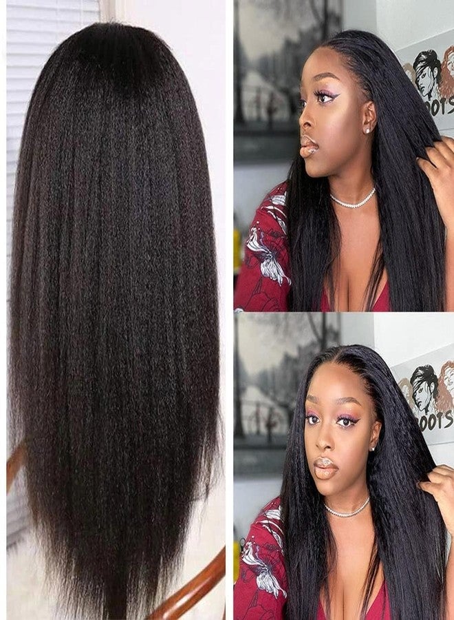 HC 13x6 Kinky Straight Human Hair Wig 180% Density HD Transparent Glueless Lace Front Wigs Human Hair Pre Plucked with Baby Hair Natural Hairline Yaki Straight Human Hair Wigs For Black Women 24inch - Image 2
