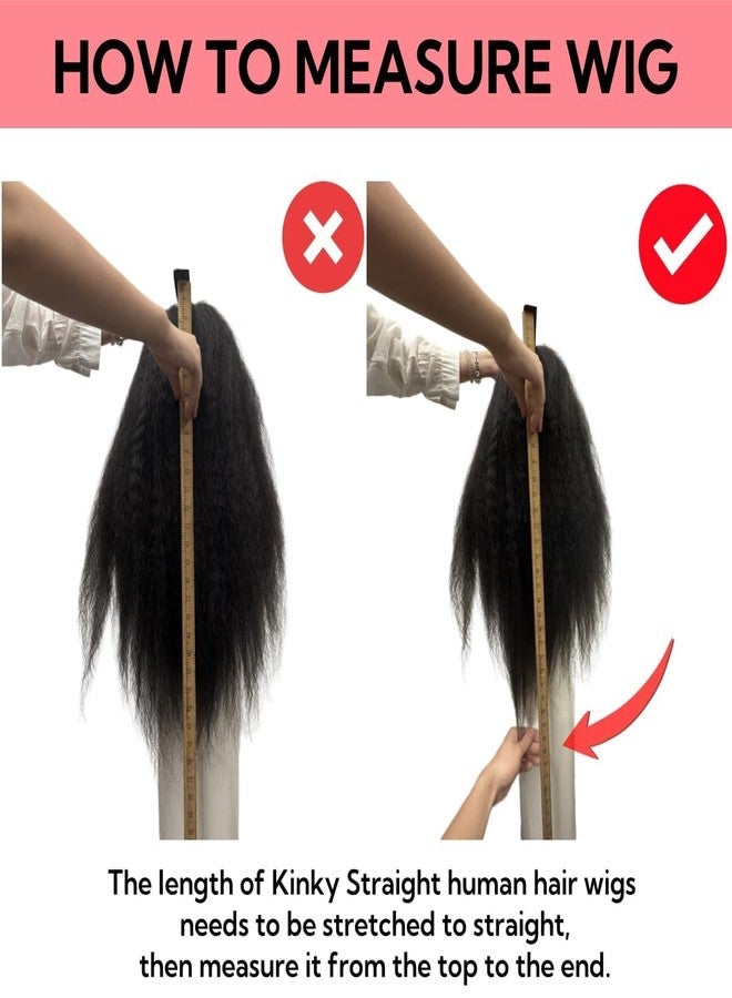 HC 13x6 Kinky Straight Human Hair Wig 180% Density HD Transparent Glueless Lace Front Wigs Human Hair Pre Plucked with Baby Hair Natural Hairline Yaki Straight Human Hair Wigs For Black Women 24inch - Image 5
