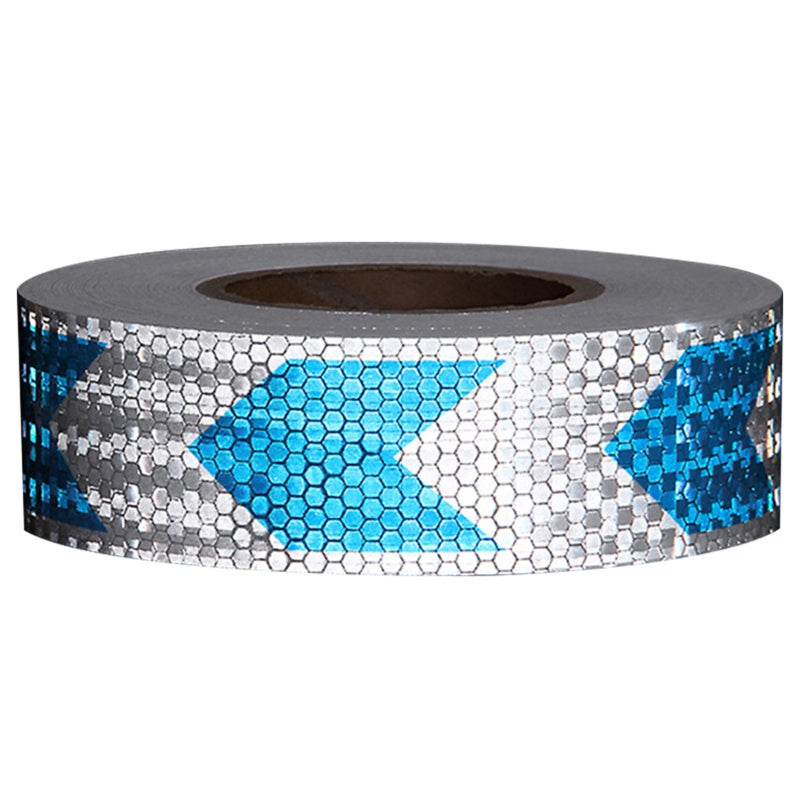 Reflective Tape: Silver & Blue, Hexagonal Honeycomb Pattern - High Wide-Angle Reflectivity, Directional Arrows, Waterproof, Strong Adhesion for Automotive Use - Image 1