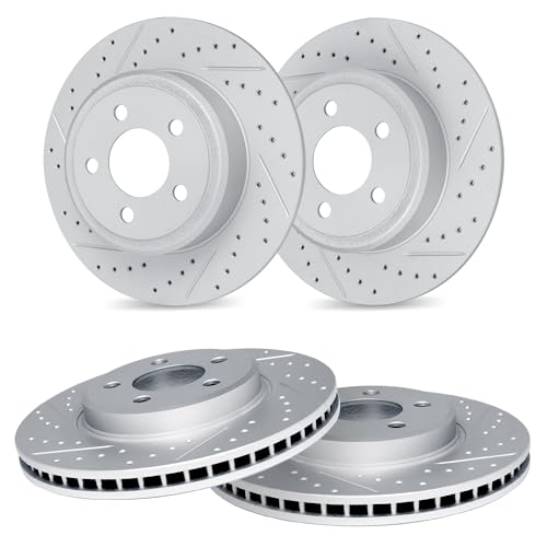 R1 Concepts Front Rear Brake Rotor Kit |Brake Rotors| Brake Disc |Drilled and Slotted|fits 2014-2016 Kia Optima - Image 1