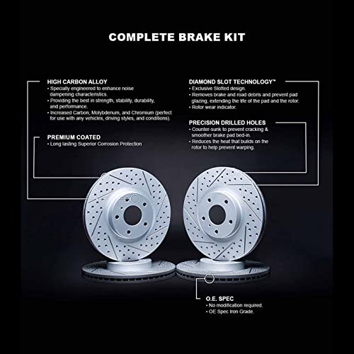 R1 Concepts Front Rear Brake Rotor Kit |Brake Rotors| Brake Disc |Drilled and Slotted|fits 2014-2016 Kia Optima - Image 3
