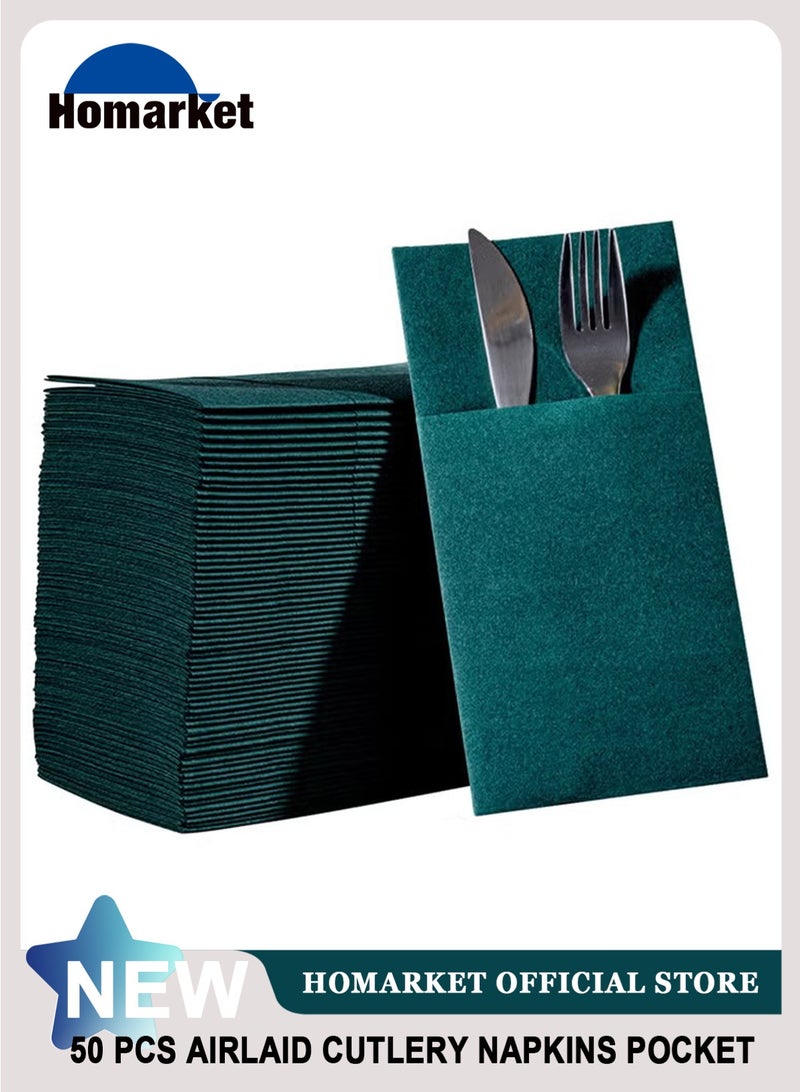 HomarKet 50-Piece Disposable Cloth Like Napkins, Built-in Flatware Pocket, Wedding Party Linen Feel Napkin, Prefolded for Silverware， - Image 1