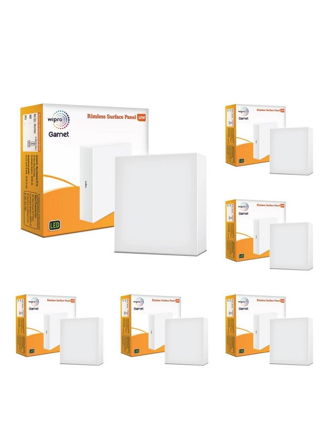 Wipro Polycarbonate Garnet 12W Rimless Square Led Surface Panel | Cool White Light (6500K) | Elegant Rimless Design for Wider Spread of Light | Surface Mounted Led Down Light for Ceiling | Pack of 6 - Image 1