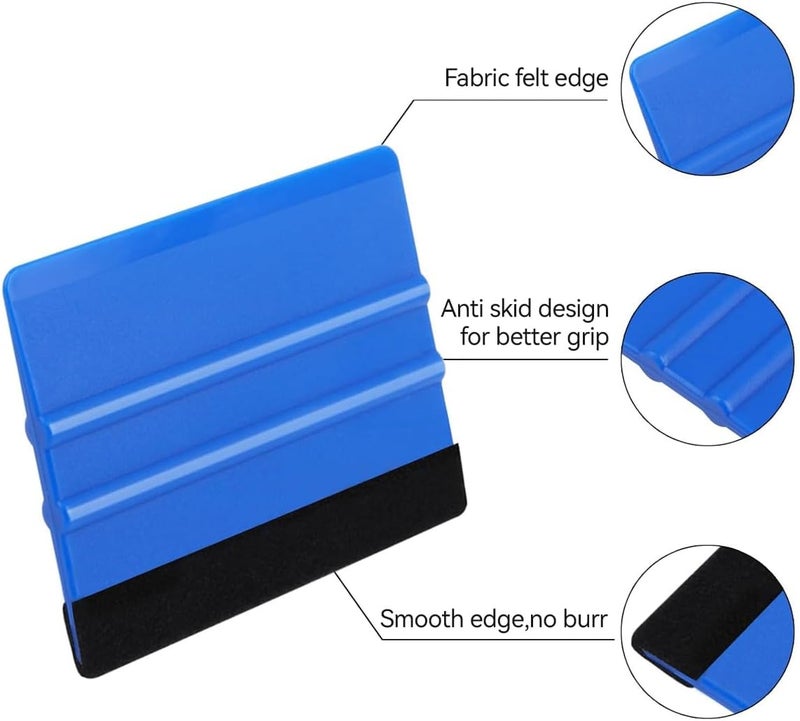Proxima Direct Felt Edge Squeegee, 2 Pack 10x7.3cm PP Plastic Squeegee Vinyl Scraper Decal Applicator Tool for Window Tint Car Vinyl Wrap Decal Sticker Installation - Blue - Image 3