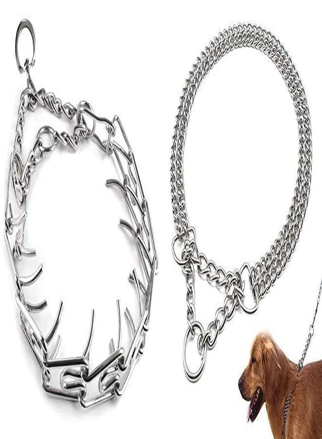 Penta Paws Prong Collar for Dogs, Pinch Collar for Dogs for Medium & Large Dogs (L22-24 Inch) and 2 Layer Dog Choke Chain Martingale Collar -24 Inch Collar Silver Color