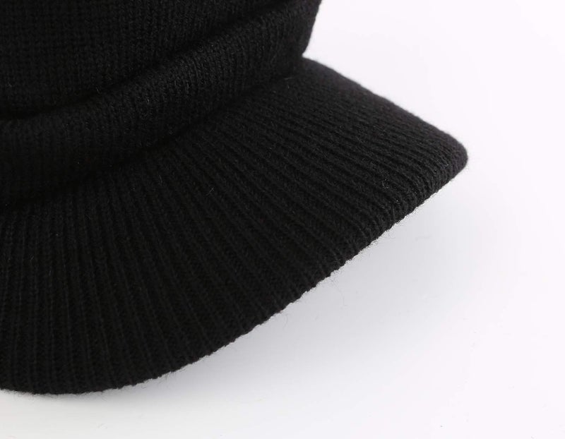 Home Prefer Men's Beanie Hat for Winter Knitted Hat with Bill Daily Beanie Cap Black - Image 4