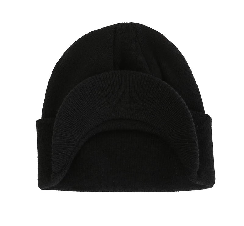 Home Prefer Men's Beanie Hat for Winter Knitted Hat with Bill Daily Beanie Cap Black - Image 2