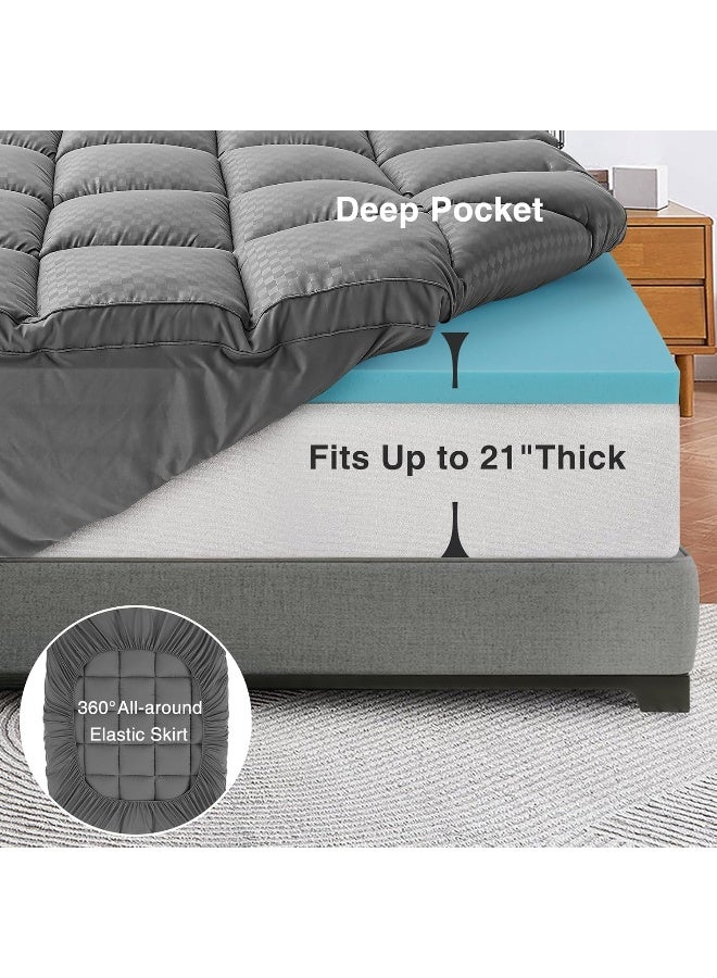 OLANLY Dual-Layer 4 Inch Full Size Memory Foam Mattress Topper for Back Pain, 2 Inch Cooling Pillow Top Mattress Pad Cover and 2 Inch Gel Memory Foam Topper, Deep Elastic Pocket, Grey - Image 5